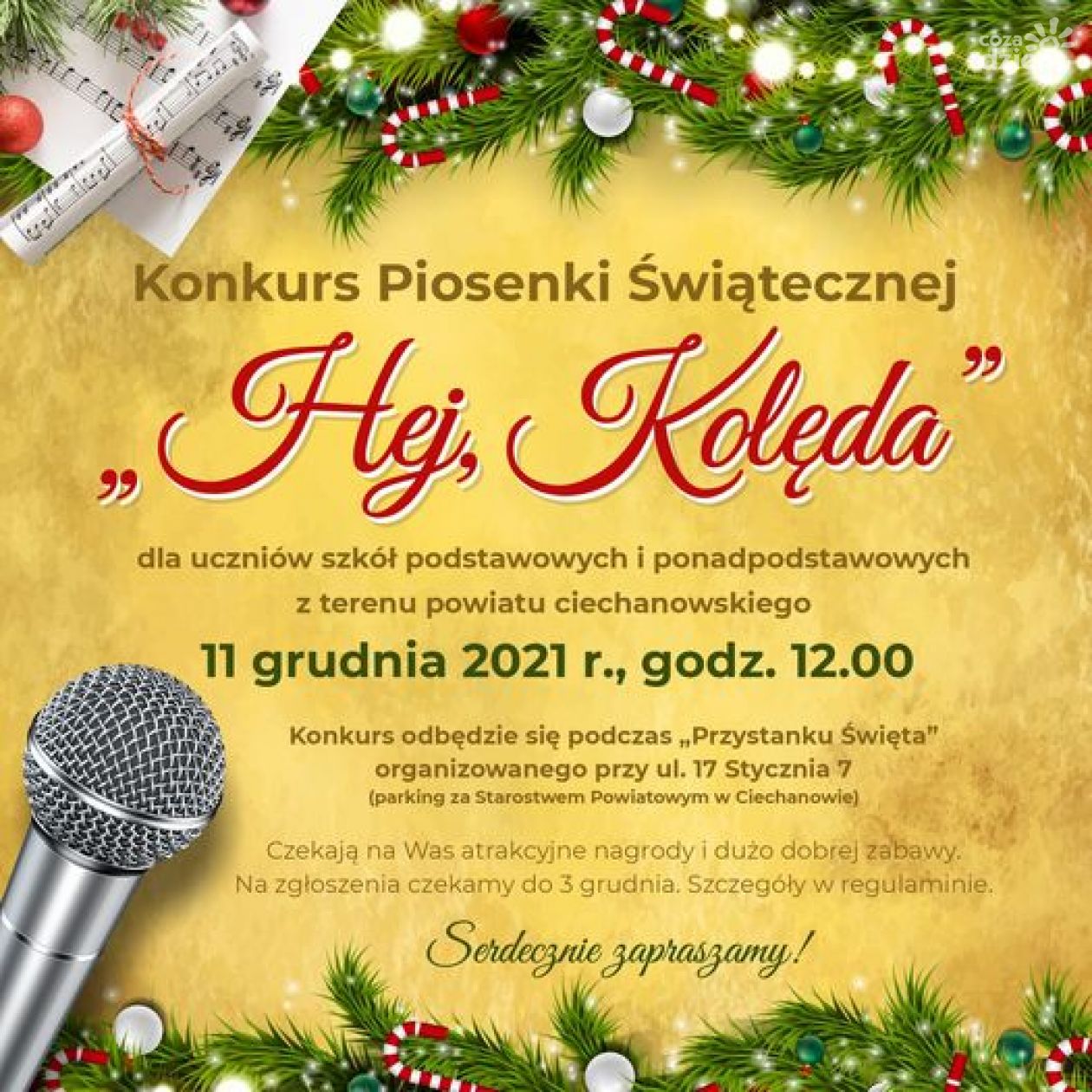 Powiat ciechanowski organizuje Konkurs Piosenki Świątecznej