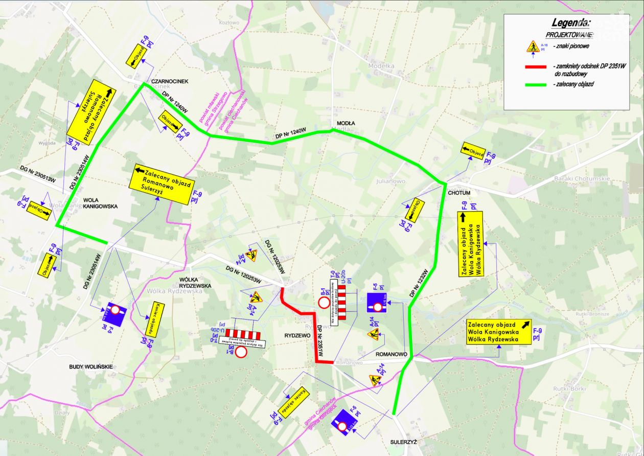 Utrudnienia pod Ciechanowem, rusza przebudowa drogi w Rydzewie