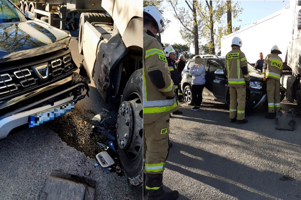 Zderzyły się osobówka z ciężarówką. Ranna jedna osoba. Droga była zablokowana