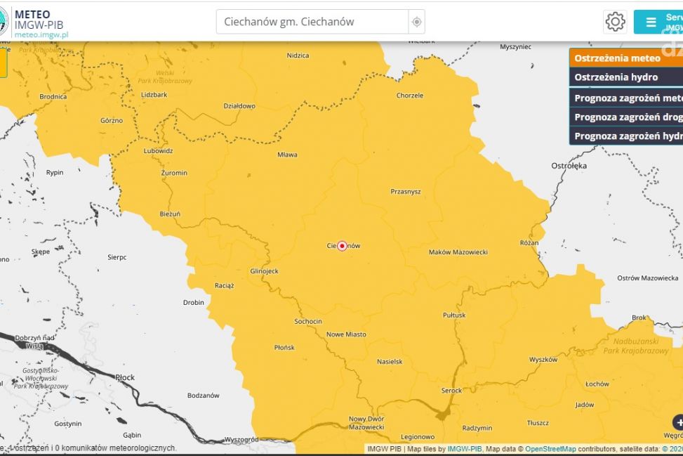 Ostrzeżenie IMGW: Burze z gradem grożą powiatowi ciechanowskiemu i sąsiednim regionom