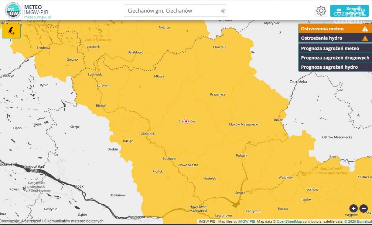 Ostrzeżenie IMGW: Burze z gradem grożą powiatowi ciechanowskiemu i sąsiednim regionom